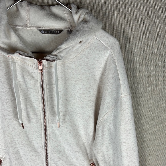 Athleta > White Zip Up Hooded Sweatshirt with Thumb Holes Small - Picture 3 of 8